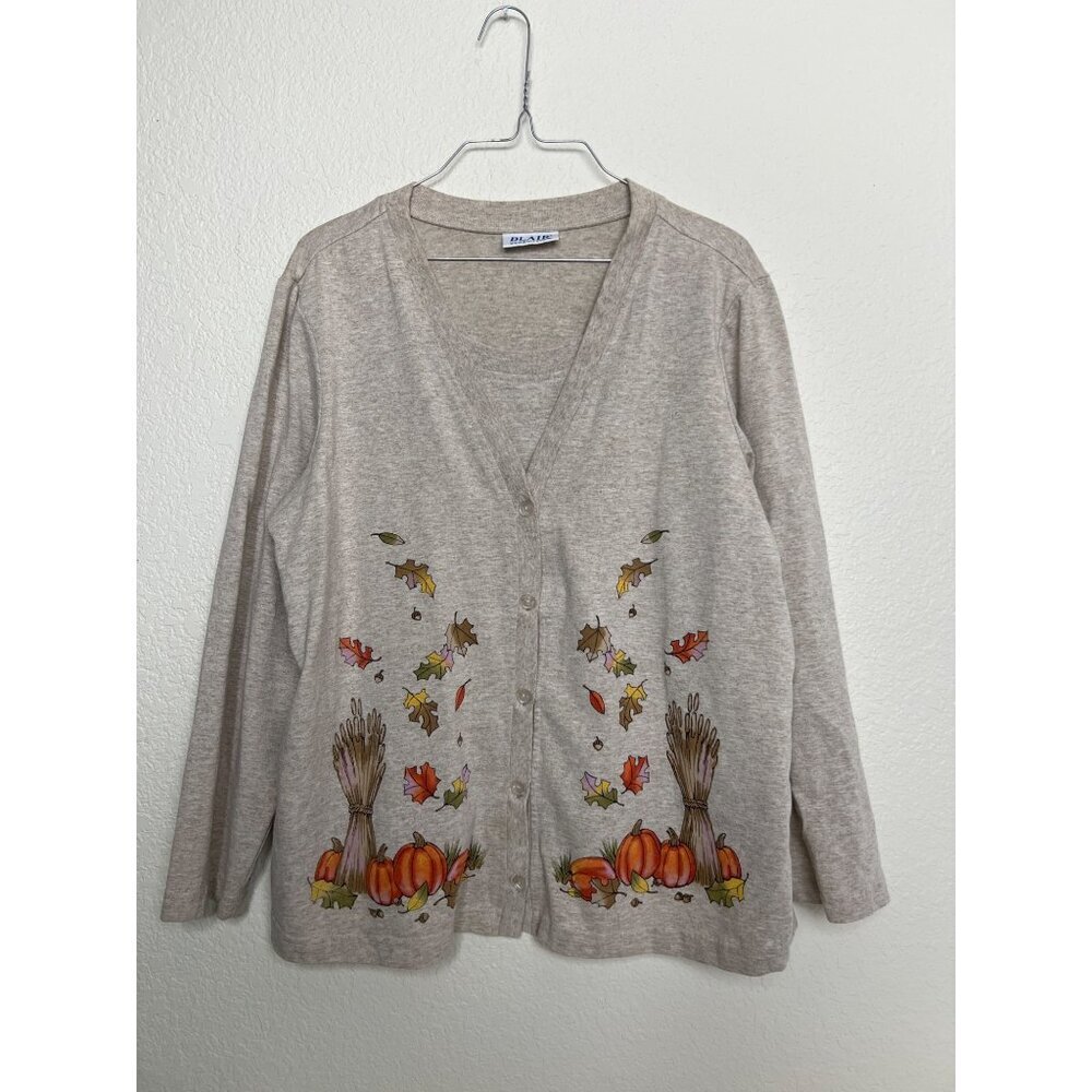 Blair Top W/ Attached Cardigan L Harvest Fall Pumpkins Hay Leaves - Picture 5 of 7